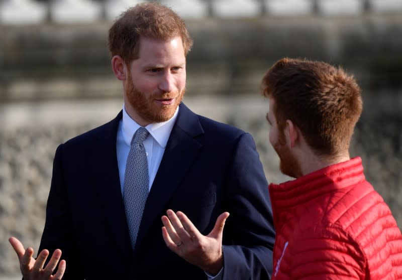 Britain's Prince Harry attends a rugby event at Buckingham Palace gardens in London