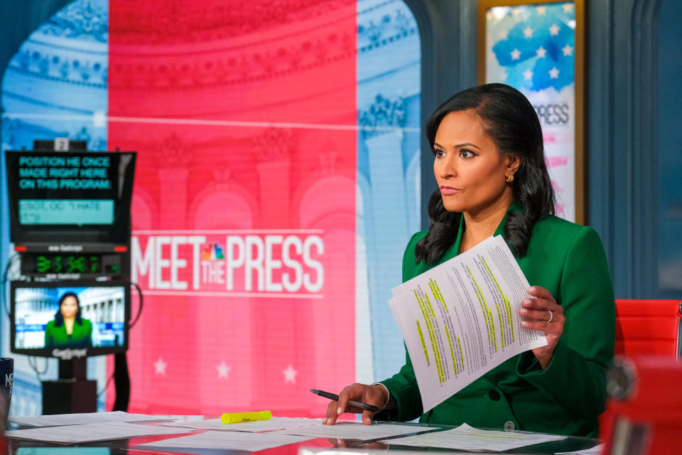 Guest moderator Kristen Welker appears on “Meet the Press” in Washington on Oct. 9, 2022. (William B. Plowman / NBC)