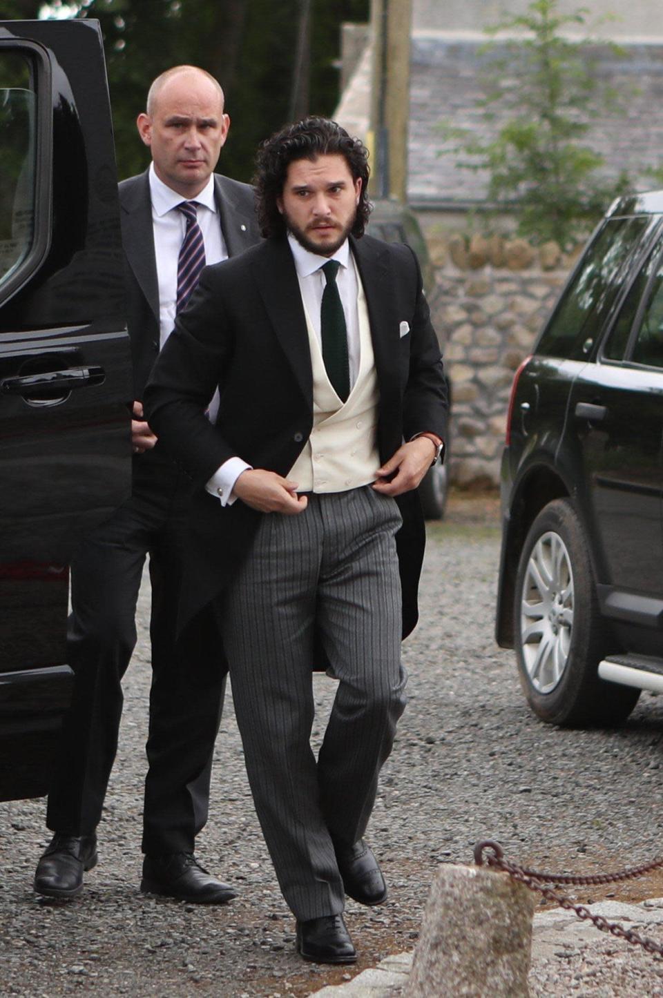 Groom Kit Harrison looks nervous as he arrives at the church (PA)