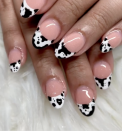 <p><a href="https://www.instagram.com/glamdbyannick/" rel="nofollow noopener" target="_blank" data-ylk="slk:Instagram nail art account glamdbyannick;elm:context_link;itc:0;sec:content-canvas" class="link ">Instagram nail art account glamdbyannick</a> shows us just how chic a cow-themed manicure can be. </p><p><a class="link " href="https://www.amazon.com/Print-French-Press-Ballerina-Acrylic/dp/B08KWHD8W5?tag=syn-yahoo-20&ascsubtag=%5Bartid%7C10072.g.33239588%5Bsrc%7Cyahoo-us" rel="nofollow noopener" target="_blank" data-ylk="slk:SHOP PRESS ON NAILS;elm:context_link;itc:0;sec:content-canvas">SHOP PRESS ON NAILS</a></p>