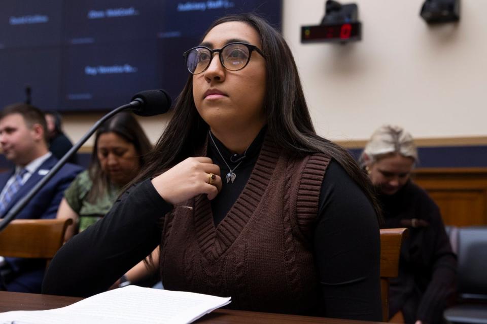 Faith Mata, whose 10-year-old sister was killed in the Robb Elementary School mass shooting, testifies to the House Judiciary Committee on 15 December (EPA)