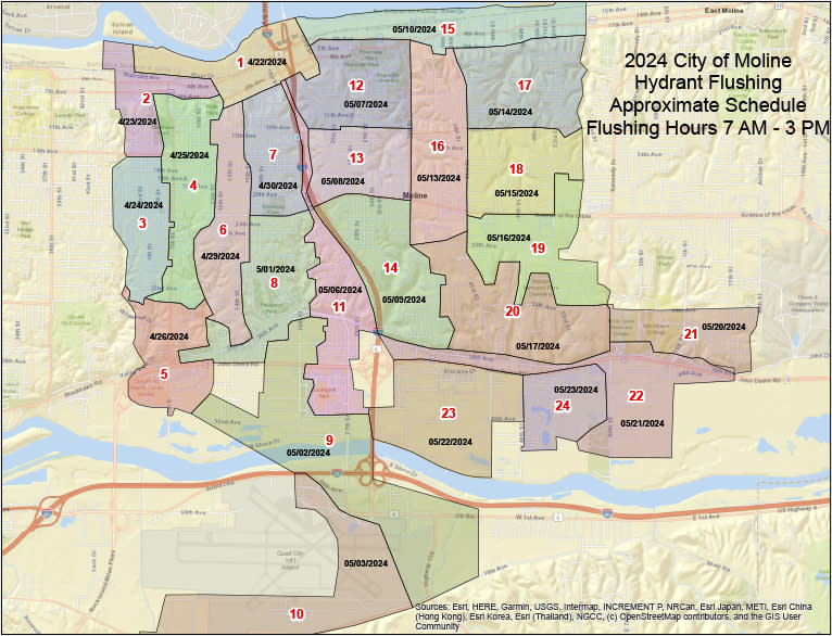 Moline flushing routes schedule (City of Moline)