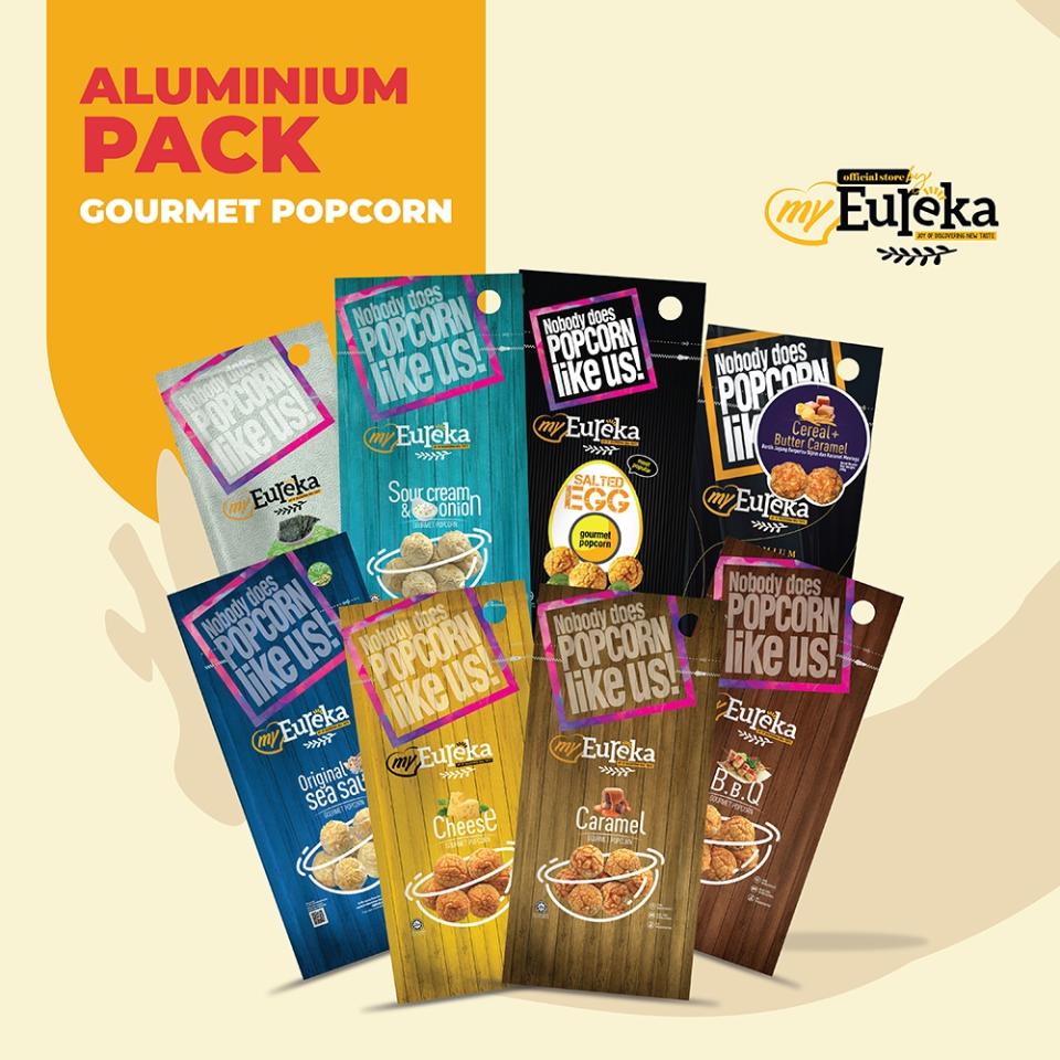 Eureka Gourmet Popcorn Aluminium Pack - Multiple Flavours. (Photo: Shopee SG)