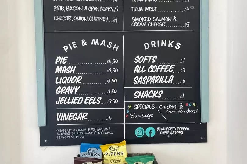 Whippet in Tunbridge Wells - it's great for pie and mash, lovely coffee and bagels - a blackboard showing what you can eat and drink