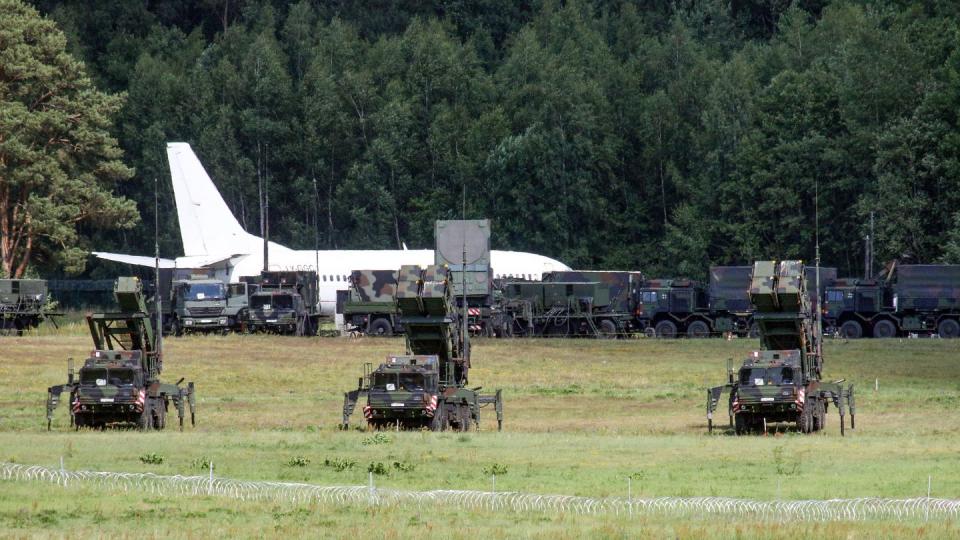 Patriot air-defense systems of the German Bundeswehr armed forces are deployed at Vilnius Airport ahead of the NATO Summit in Vilnius, Lithuania, in July 2023. (Photo by Petras Malukas/AFP via Getty Images)