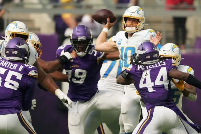 Vikings blitzed Herbert on 86% of his pass attempts — he made them pay