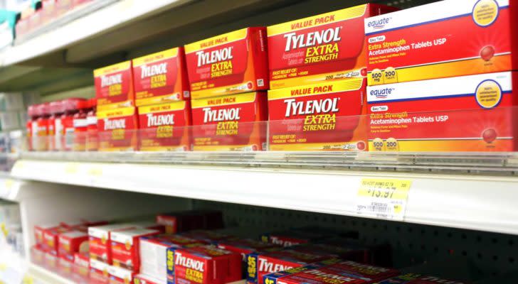 A photo of a store shelf filled with Johnson and Johnson's (JNJ) Tylenol boxes.