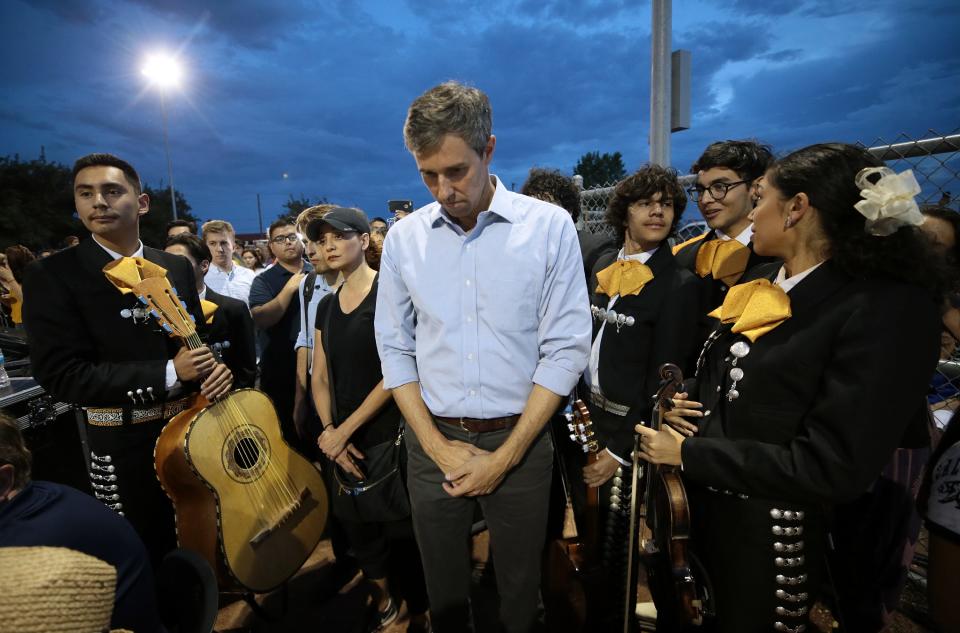 Former Rep. Beto O’Rourke, D-Texas, at a prayer vigil in El Paso on Aug. 4, 2019.