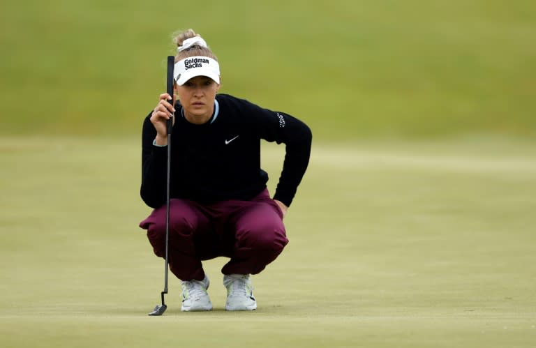 American Nelly Korda lines up a putt on the way to the 54-hole lead in the LPGA Mizuho Americas Open (Sarah Stier)