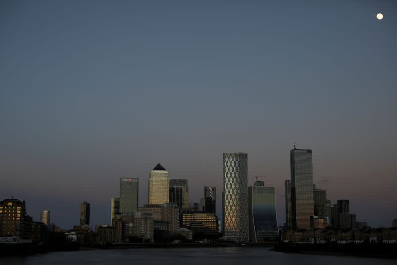 FILE PHOTO: General view of the Canary Wharf financial district in London