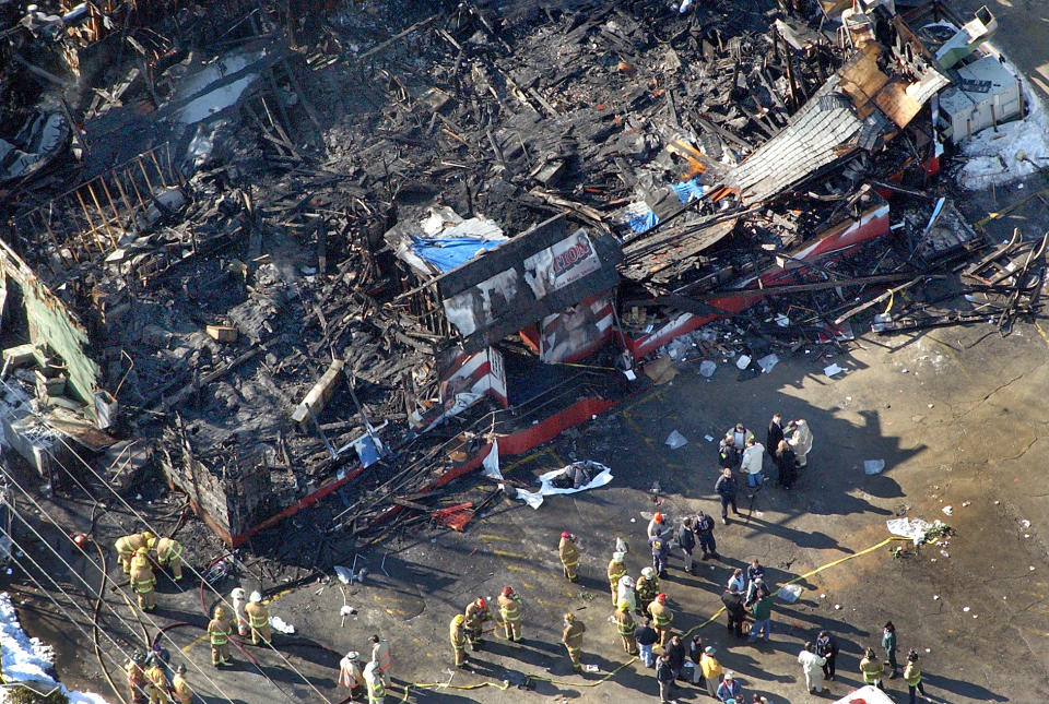 Aerial view of the burned remains of the Station nightclub.