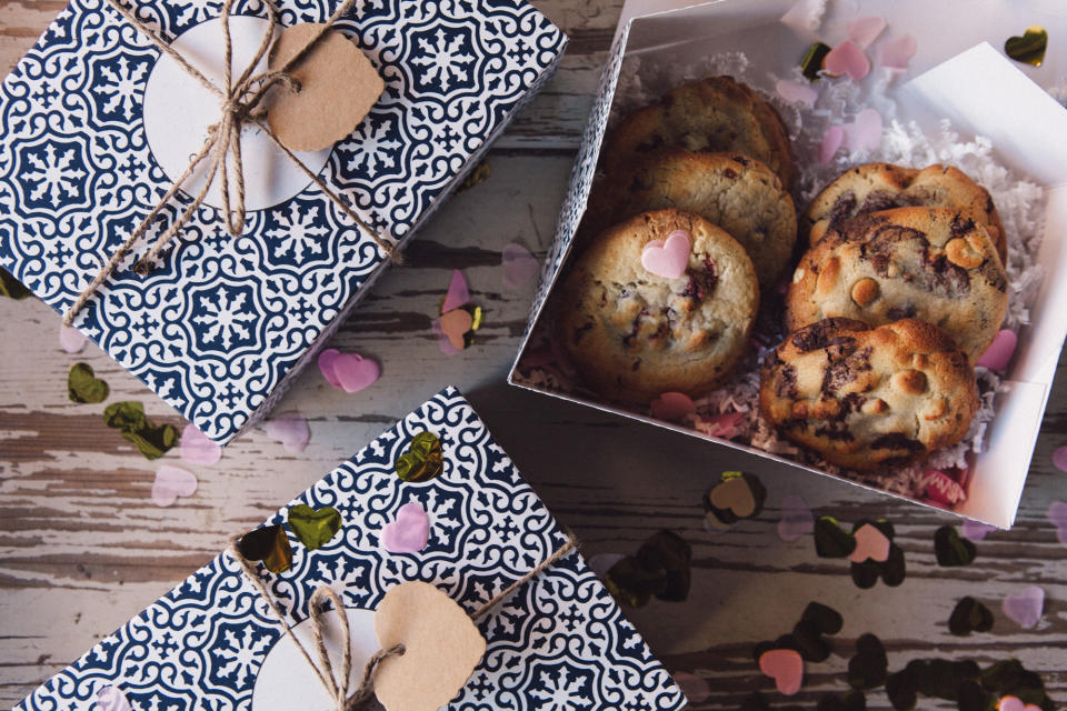 <p>Nothing has the power to win over hearts more than a box of a dozen freshly baked cookies delivered right to your doorstep. Choose from the <a rel="nofollow noopener" href="https://www.mamannyc.com" target="_blank" data-ylk="slk:N.Y.C. bakery;elm:context_link;itc:0;sec:content-canvas" class="link ">N.Y.C. bakery</a>'s nutty chocolate chip, white chocolate pretzel, or a combo of the two cookies. <strong><em>$45; <a rel="nofollow noopener" href="https://www.mamannyc.com/maman-shop/limited-edition-valentines-cookie-gift-box" target="_blank" data-ylk="slk:mamannyc.com;elm:context_link;itc:0;sec:content-canvas" class="link ">mamannyc.com</a></em></strong></p>