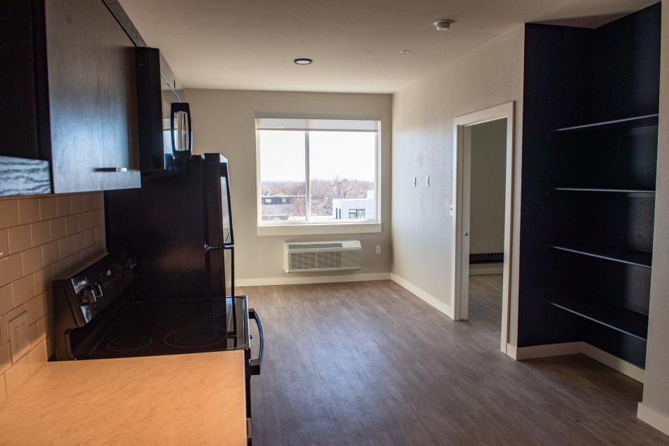 A one-bedroom unit is pictured in the new apartment building at 140 Oak St. on Thursday in downtown Fort Collins.