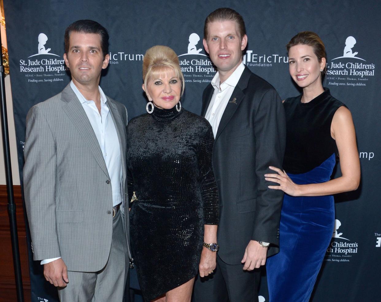 Donald Trump Jr., left, Ivana Trump, Eric Trump and Ivanka Trump at Trump National Golf Club Westchester on Sept. 21, 2015 in Briarcliff Manor, New York.  