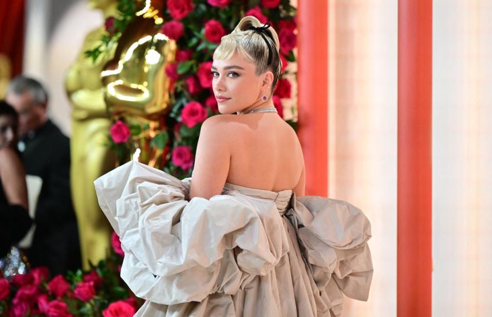 Florence Pugh in Valentino and Tiffany & Co.: (AFP via Getty Images)