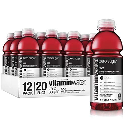 vitaminwater zero xxx, açai-blueberry-pomegranate flavored, electrolyte enhanced bottled water with vitamin b5, b6, b12, 20 fl oz, 12 pack