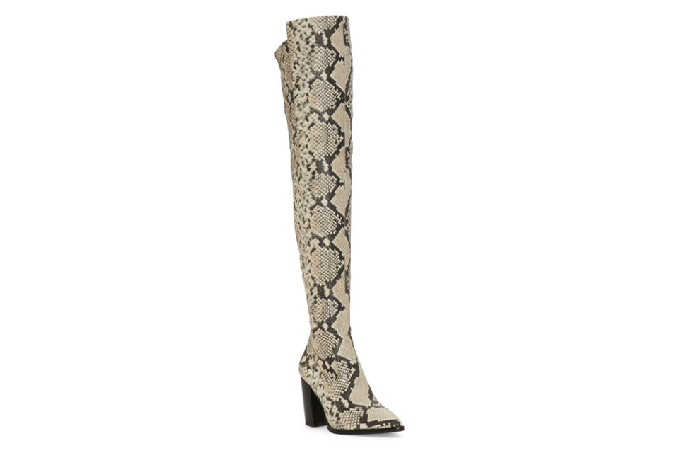 printed boots, thigh high, over the knee