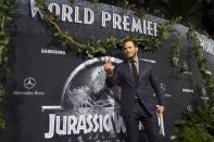 Cast member Chris Pratt poses at the premiere of "Jurassic World" in Hollywood, California, June 9, 2015. REUTERS/Mario Anzuoni