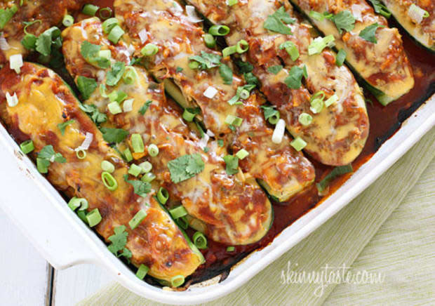 <p><a href="https://www.skinnytaste.com/chicken-enchilada-stuffed-zucchini-boats/" rel="nofollow noopener" target="_blank" data-ylk="slk:Skinny Taste;elm:context_link;itc:0;sec:content-canvas" class="link ">Skinny Taste</a></p>