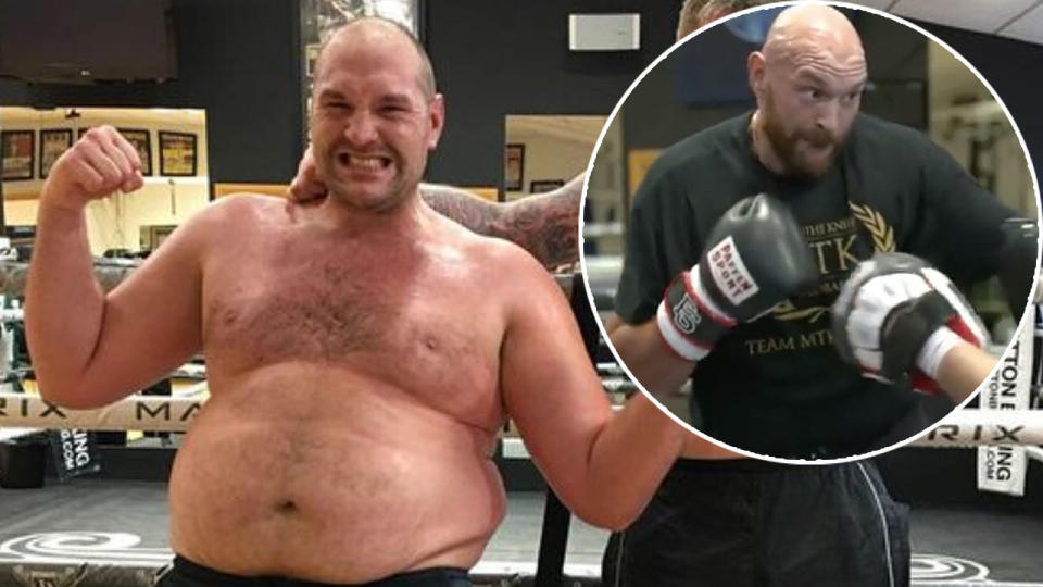 Tyson Fury has made an incredible body transformation ahead of his fight against Francesco Pianeta. Pic: Ricky Hatton | Twitter