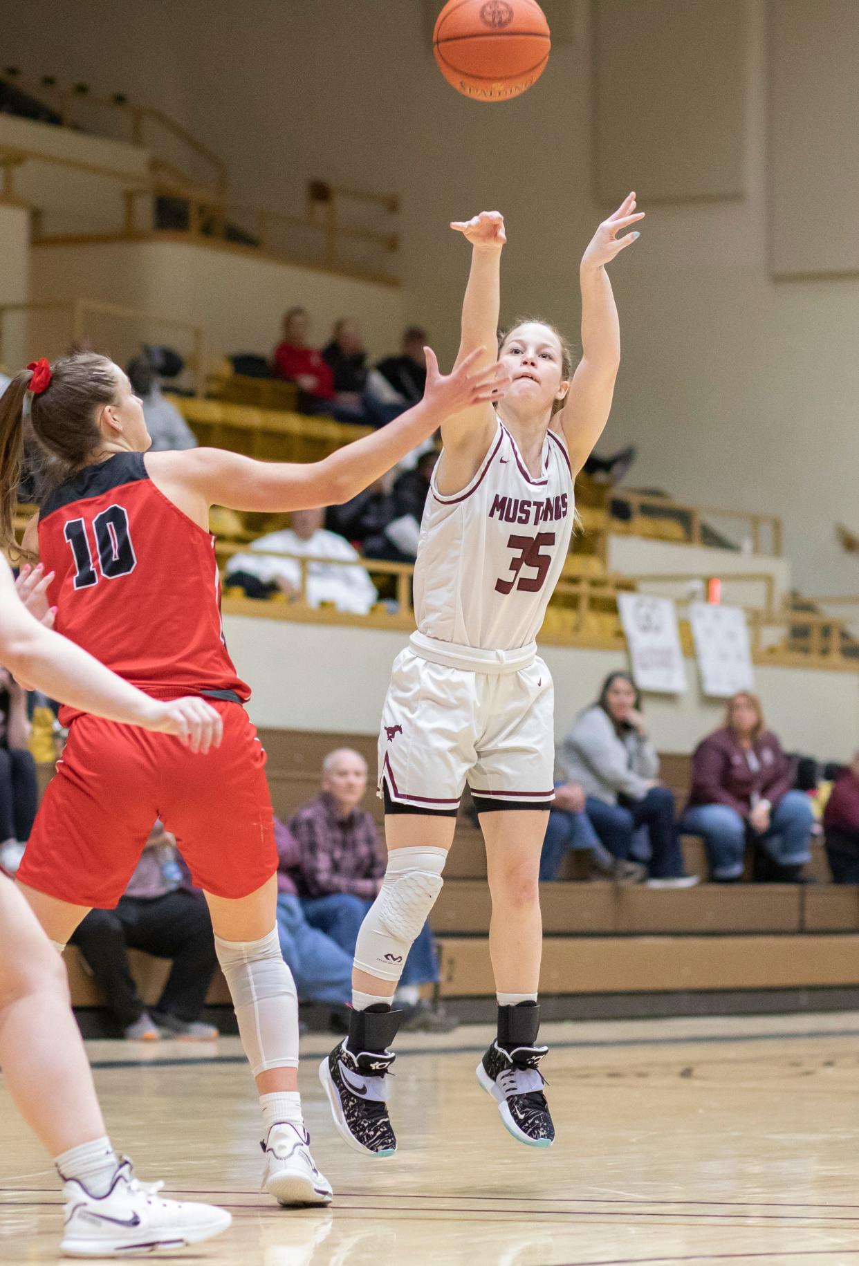 Salina Central guard Aubrie Kierscht (35) announced Thursday that she will sign to play basketball next year at Presbyterian College, an NCAA Division I school in Clinton, South Carolina.