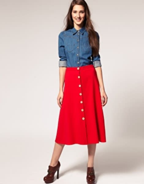 Midi Skirt with Gold Button Front, $28.65 