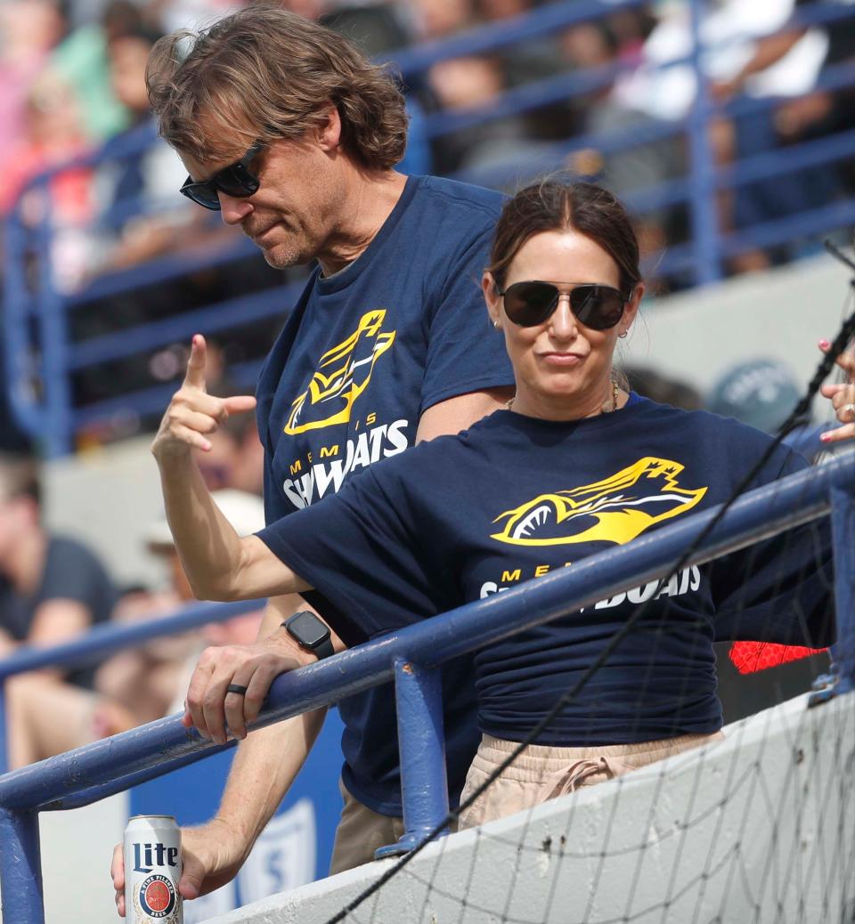 The Memphis Showboats fans pose for the camera during a game against the Philadelphia Stars at the Simmons Liberty Bank Stadium in Memphis.