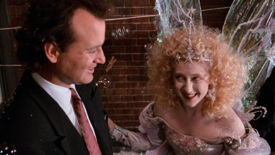 Bill Murray and Carol Kane in Scrooged