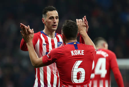 Soccer Football - Copa del Rey - Round of 16 - Second Leg - Atletico Madrid v Girona - Wanda Metropolitano, Madrid, Spain - January 16, 2019 Atletico Madrid's Nikola Kalinic celebrates scoring their first goal with Koke REUTERS/Sergio Perez