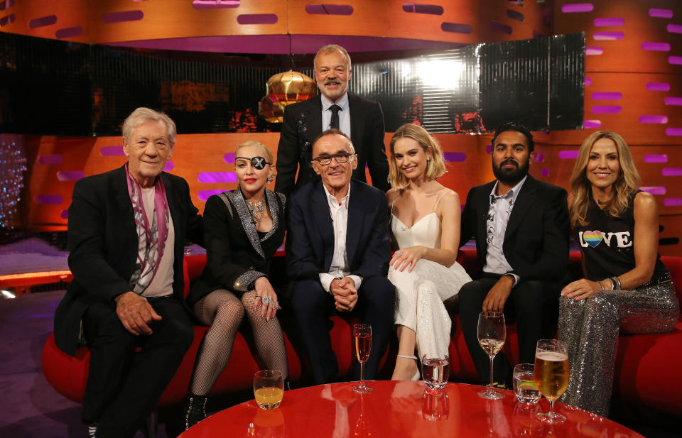 Graham Norton with guests from a previous series of his BBC talk show filmed before the coronavirus pandemic (PA)