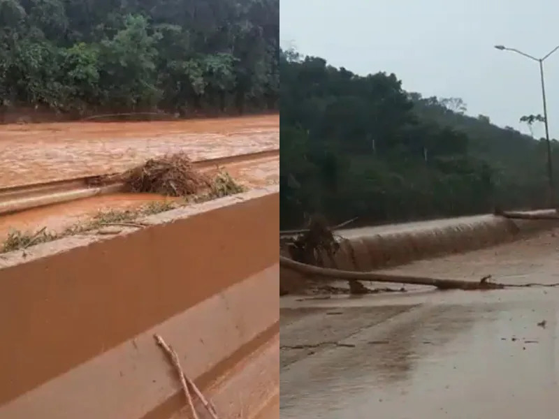 Pilha de aterro desliza, cai em dique e lama com min&#xe9;rio atinge BR-040, na Grande BH