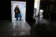 A Portl A.I.-powered life-size hologram is seen in Gardena, near Los Angeles