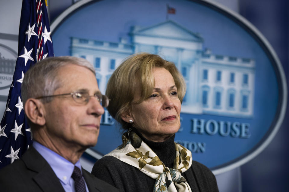 Director of the National Institute of Allergy and Infectious Diseases at the National Institutes of Health Anthony Fauci, left, and White House coronavirus response coordinator Dr. Deborah Birx, attend President Donald Trump's coronavirus task force briefing in the Brady press briefing room of the White House, Wednesday, March 4, 2020, in Washington. (AP Photo/Manuel Balce Ceneta)