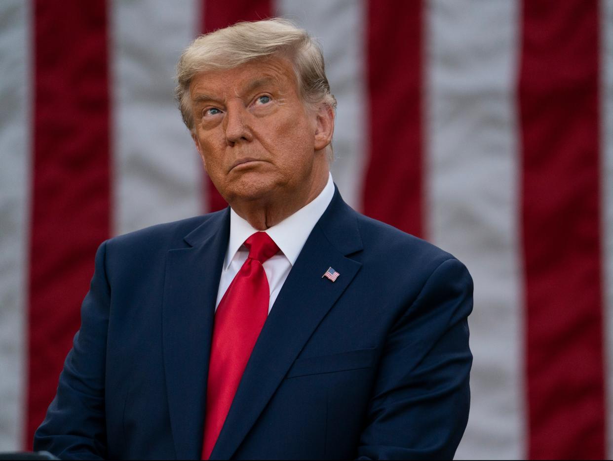 President Donald Trump speaks in the Rose Garden of the White House, Friday, 13 November (AP)