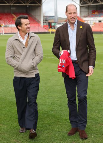 <p>Chris Jackson/Getty</p> Rob McElhenney and Prince William at Wrexham AFC on March 1, 2024
