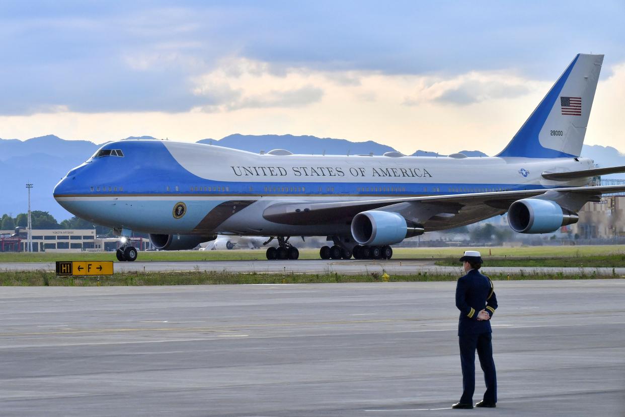 Air Force One carrying US President Joe Biden lands at Yokota Air Base in Fussa, Tokyo prefecture on May 22, 2022.