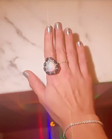 <p>Keleigh Teller/Instagram</p> Taylor Swift shows off her new birthday ring from Keleigh Sperry