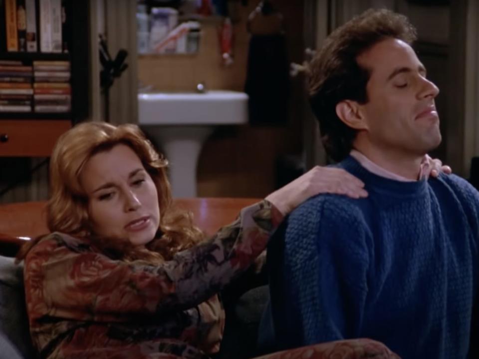 Jennifer Coolidge giving Jerry Seinfeld a massage in "Seinfeld."