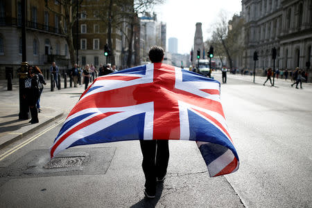 A pro-Brexit yellow vest protester demonstrates in London, Britain, March 30, 2019. REUTERS/Henry Nicholls