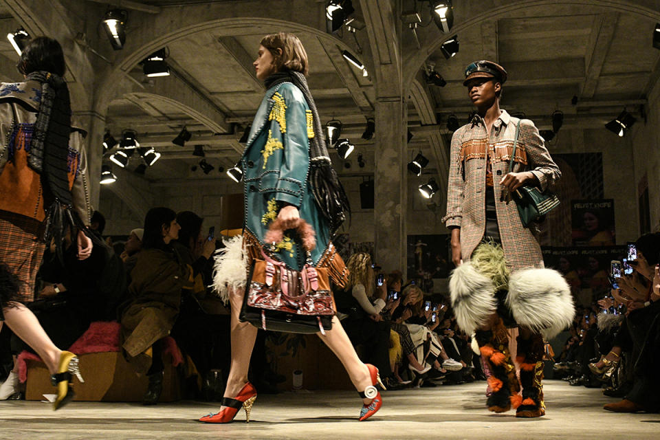 A model walks the runway at the Prada show during Milan Fashion Week Fall/Winter 2017/18 on February 23, 2017 in Milan, Italy. (Photo: Getty Images)