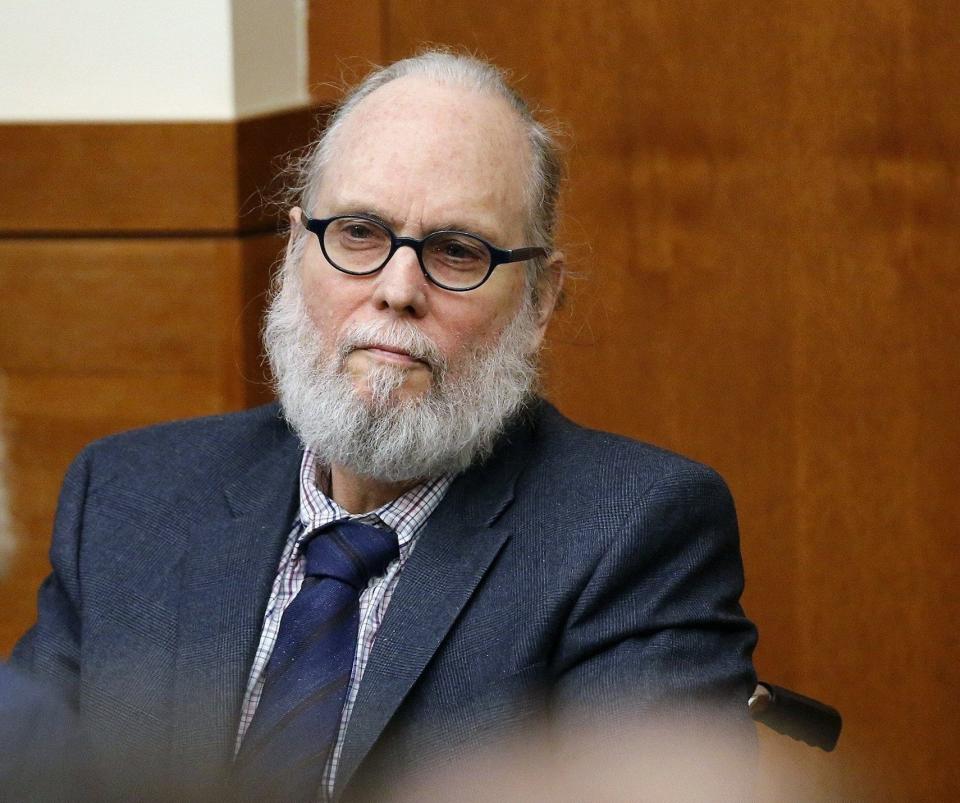 Tommy Thompson, a treasurer hunter accused of stiffing investors who financed his discovery of gold and other riches from a ship wreck in 1988, is seen here testifying in 2019 in Franklin County Common Pleas Court.