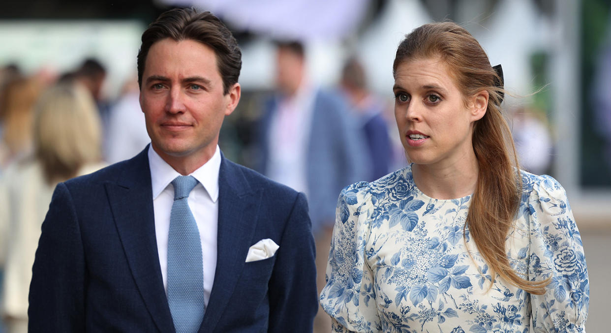 Princess Beatrice looked the part in a floral midi dress for the Royal Chelsea Flower Show on Monday. (Getty Images)