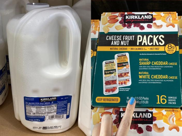 kirkland milk at costco and kirkland snack packs at costco