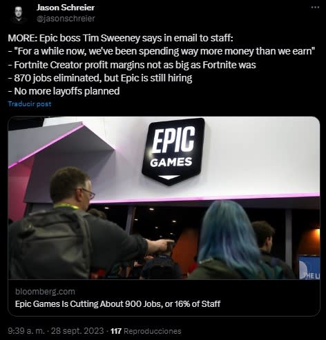 Cientos de empleados de Epic Games perderán su trabajo