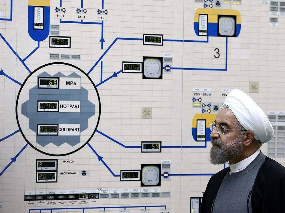 Iranian president Hassan Rouhani visiting the Bushehr nuclear power plant in the city of Bushehr, southern Iran: EPA