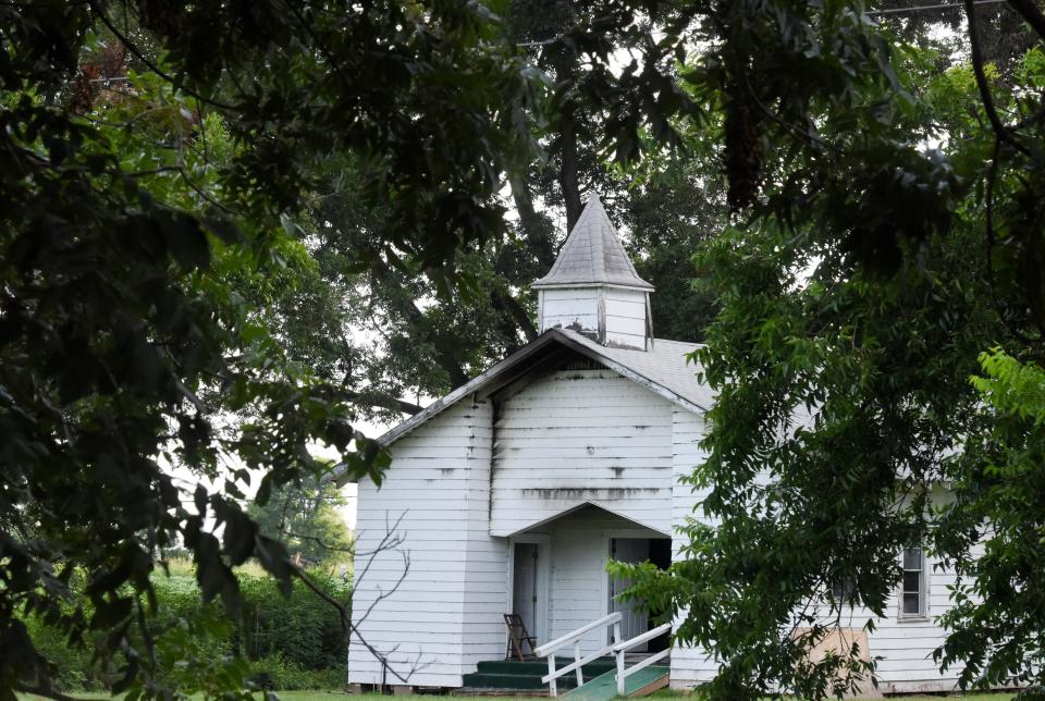 The historic Justice Chapel Baptist Church on Highway 3049 sustained substantial damage from a fire that Caddo Fire Districts 7 and 8 help put out Sunday morning, August 6, 2023. 