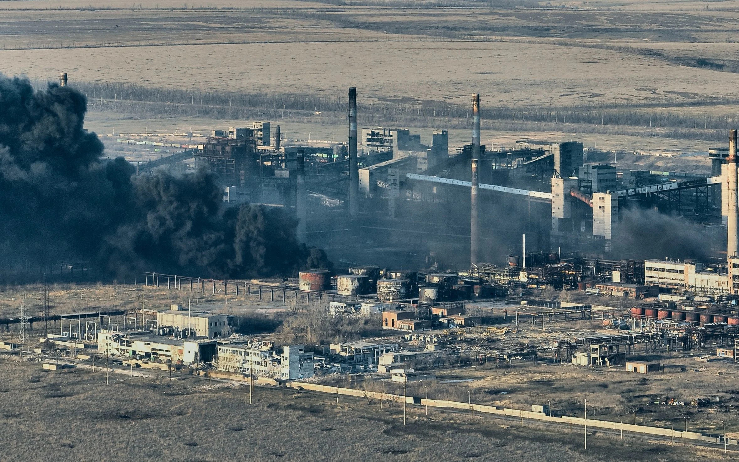 Smoke rising from the Avdiivka Coke and Chemical Plant in Avdiivka district in Ukraine