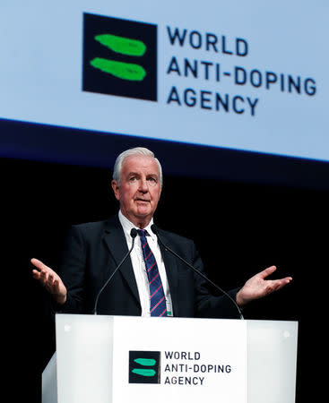 Craig Reedie, President of the World Anti Doping Agency (WADA) addresses the WADA Symposium in Ecublens, Switzerland, March 13, 2017. REUTERS/Denis Balibouse