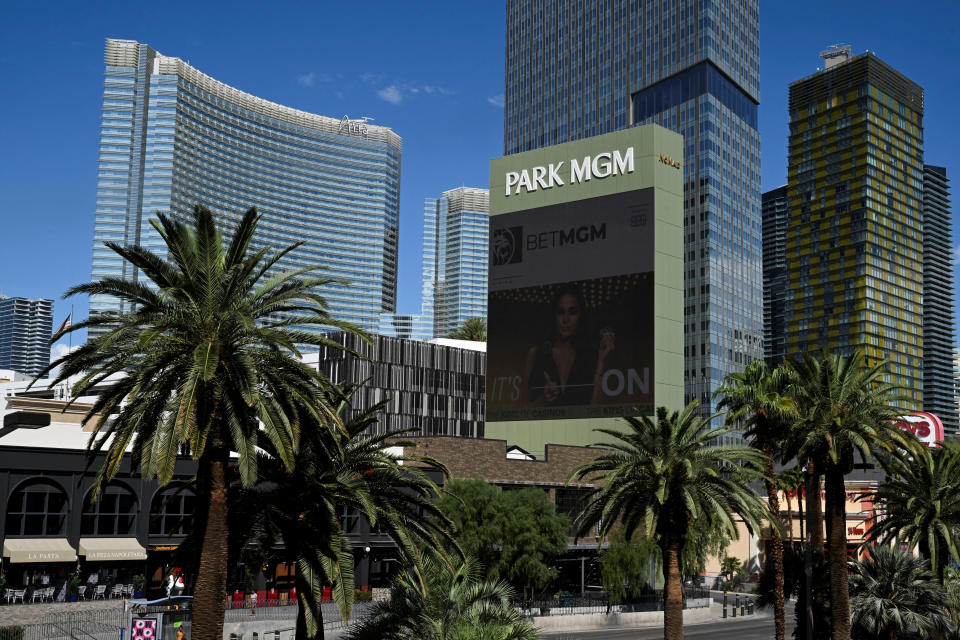 An exterior view of Park MGM hotel and casino, after MGM Resorts shut down some computer systems due to a cyber attack in Las Vegas, Nevada, U.S., September 13, 2023. REUTERS/Bridget Bennett