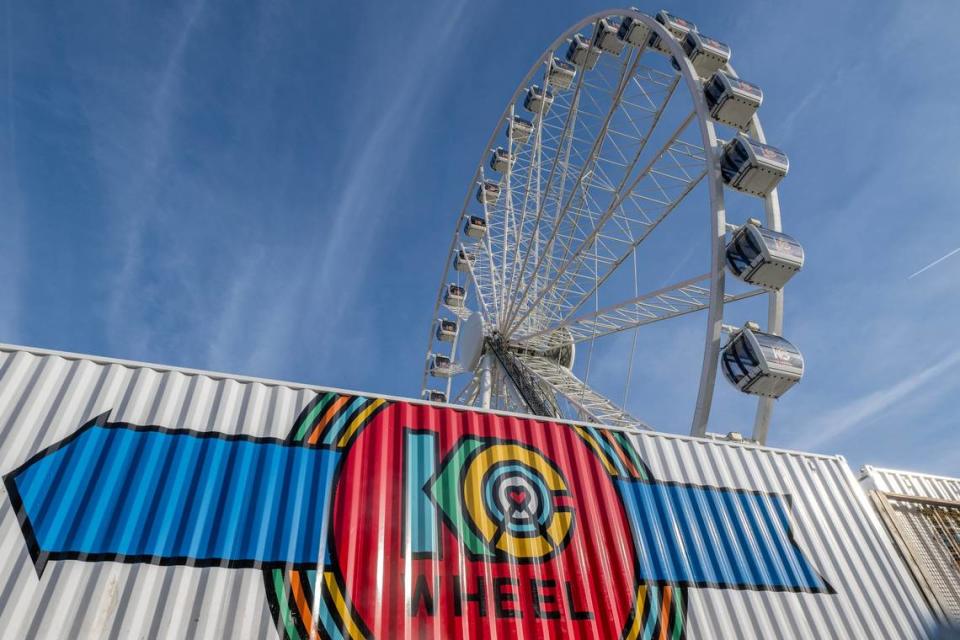 A view from outside the grounds of the KC Wheel in downtown Kansas City.